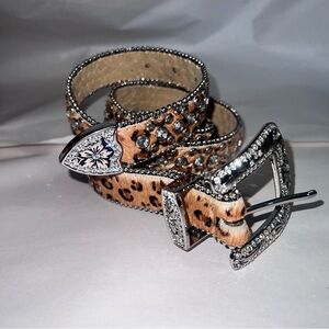 Western Bedazzled Calf hair Belt 40”